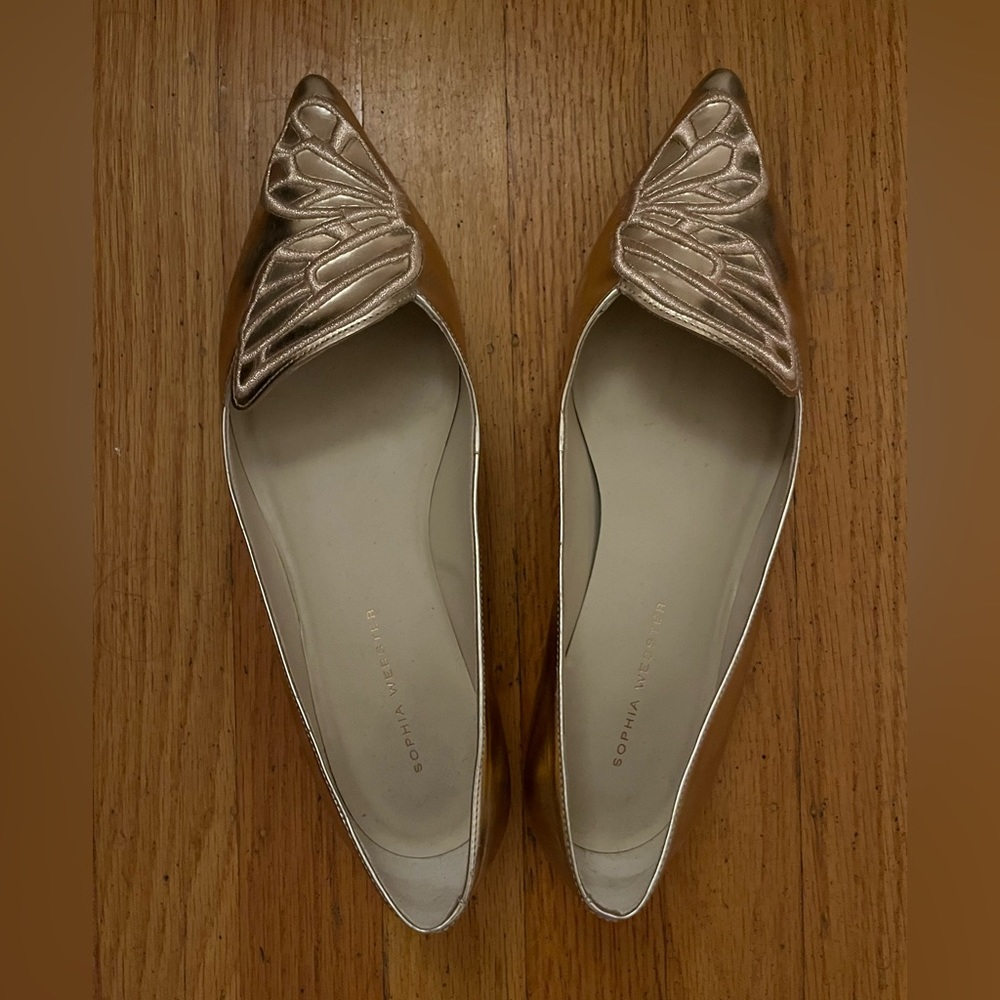 Sophia Webster Metallic patent leather ballerinas in rose gold